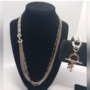 CHAPS Jumbo Link Bracelet & Multi Chain Necklace with Deco Style Clasp